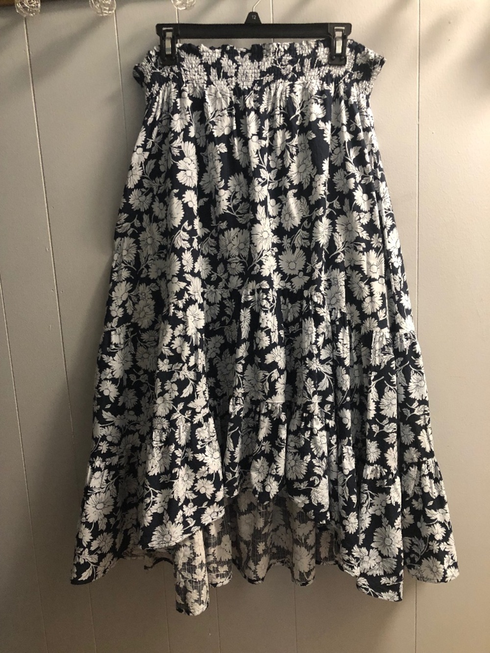 Lauren Conrad Women's Boho Size L Blue Tiered Slip On Skirt Floral Pattern